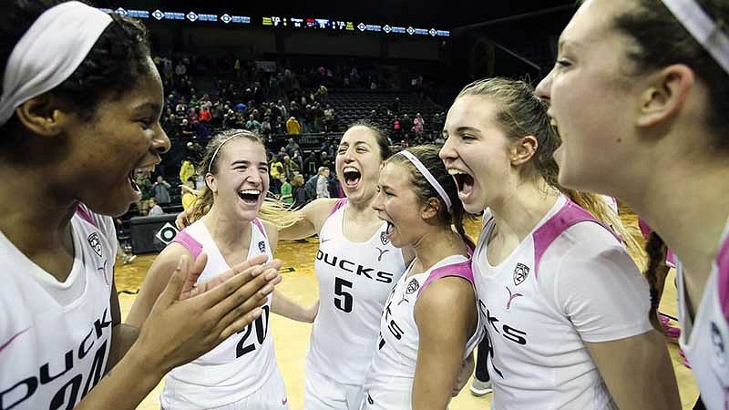 Sabrina and the Ducks celebrate their win over UCLA