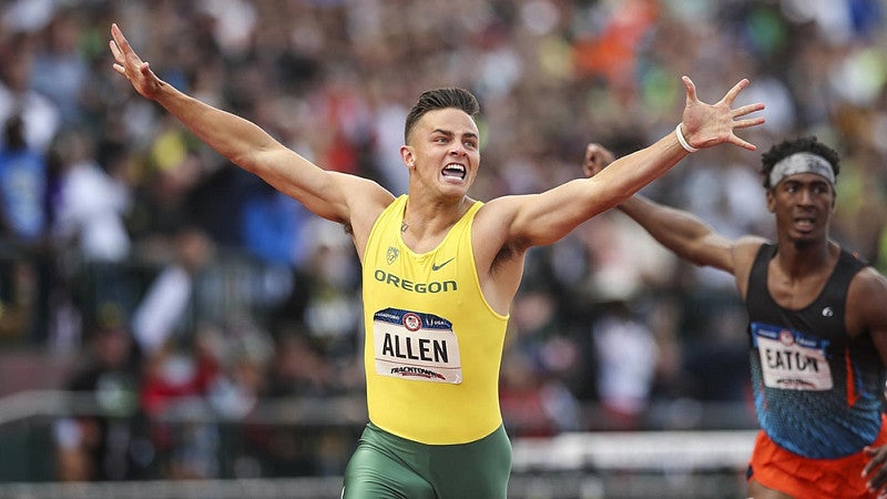 Devon Allen wins the 100-meter hurdles at the US Olympic Team Trials