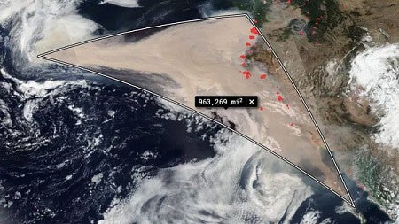 Satelliet view of  wildfire smoke