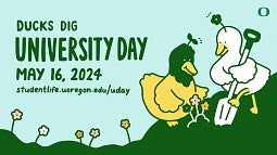 Ducks planting flowers on University Day May 16, 2024