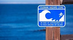 Tsunami evacuation sign at beach