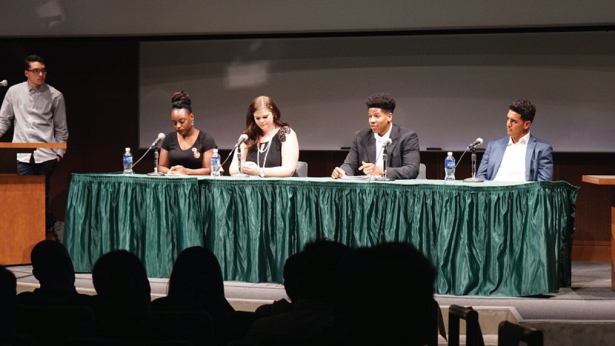 Members of a leadership panel at an event at the UO
