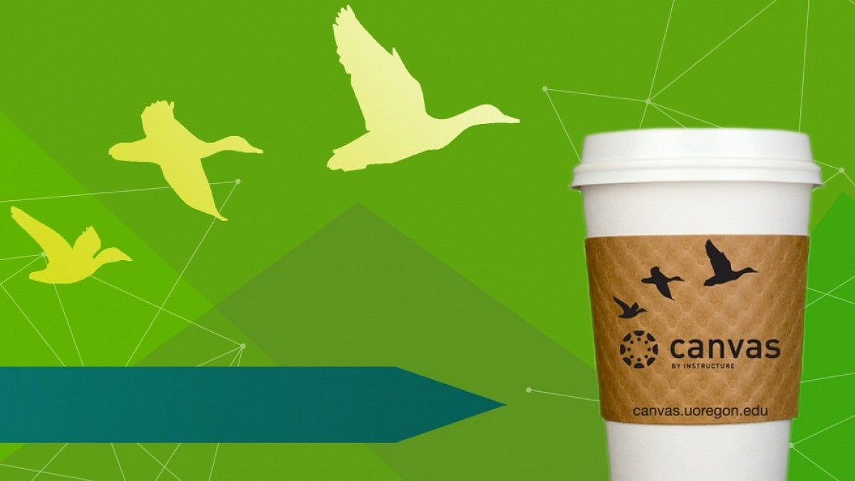 Coffee cup on green background with ducks