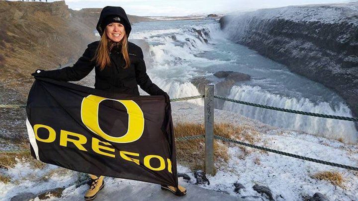 Christine Wood at Gullfoss waterfall in Iceland