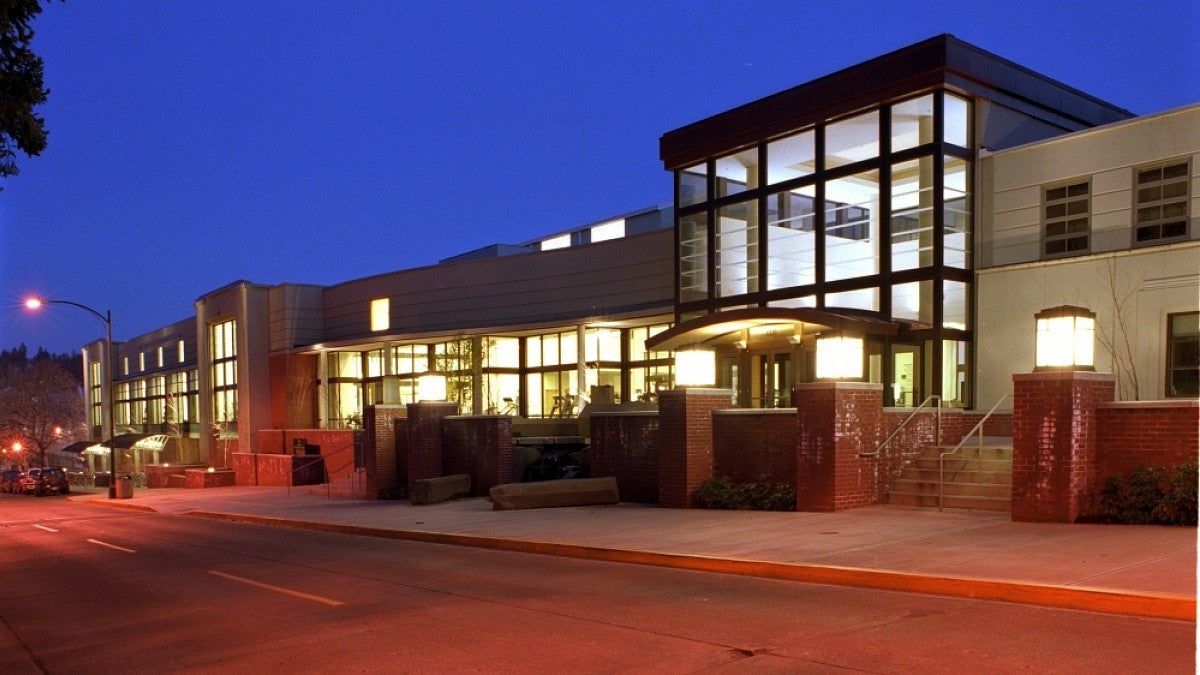 The Student Recreation Center at night
