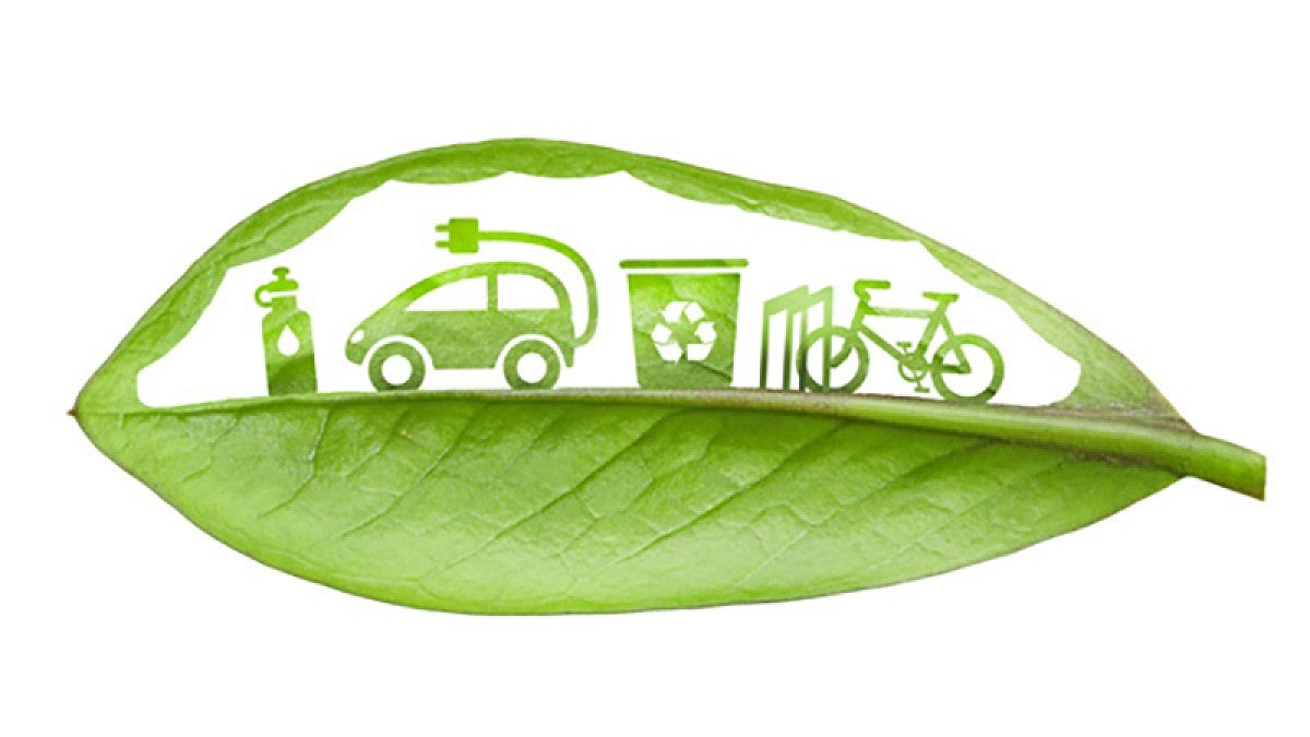 Leaf with sustainability icons