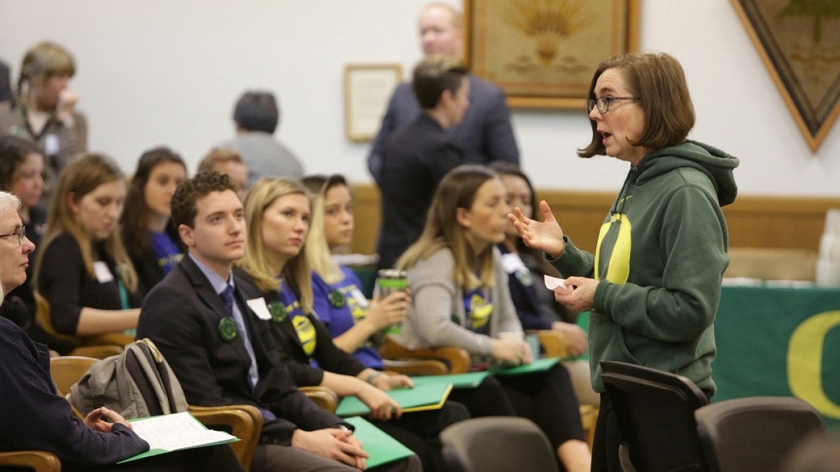 Gov. Kate Brown meeting with students