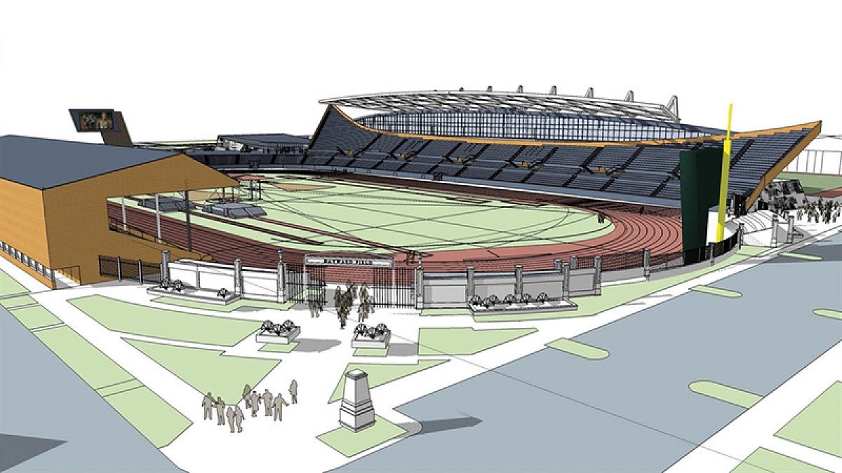 Artist rendering of new west grandstand at Hayward Field
