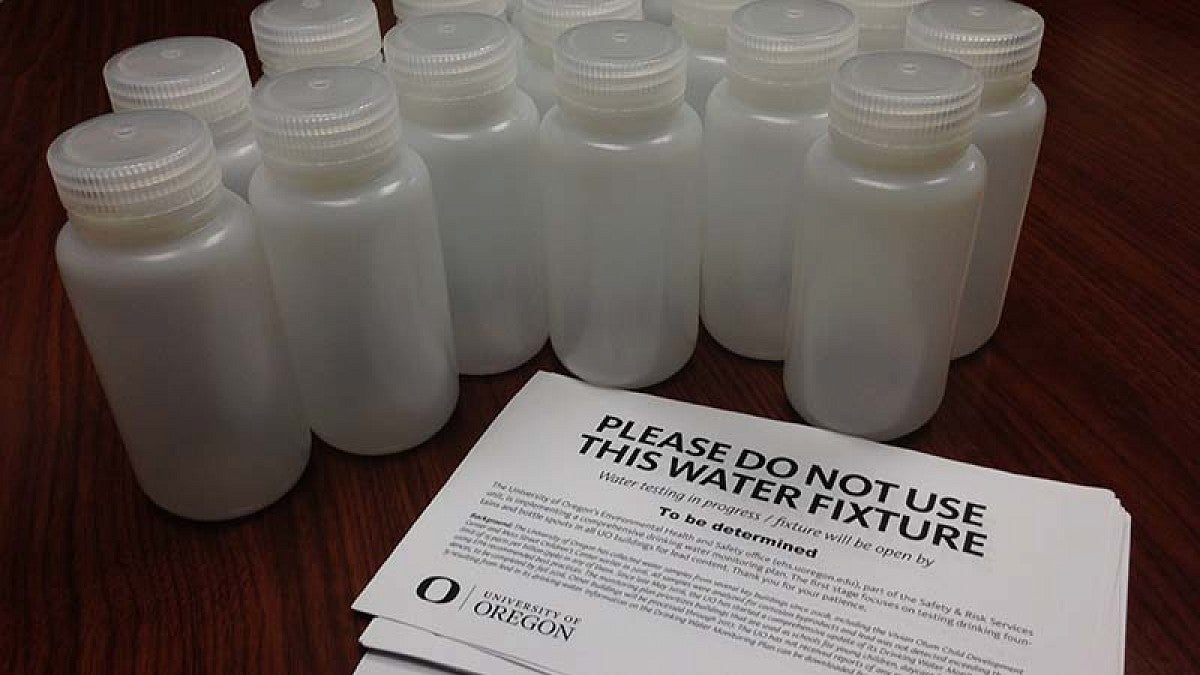 Water test bottles and notices
