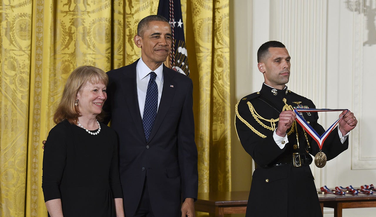 Geri Richmond and President Barack Obama at the White House with the National Medal of Science