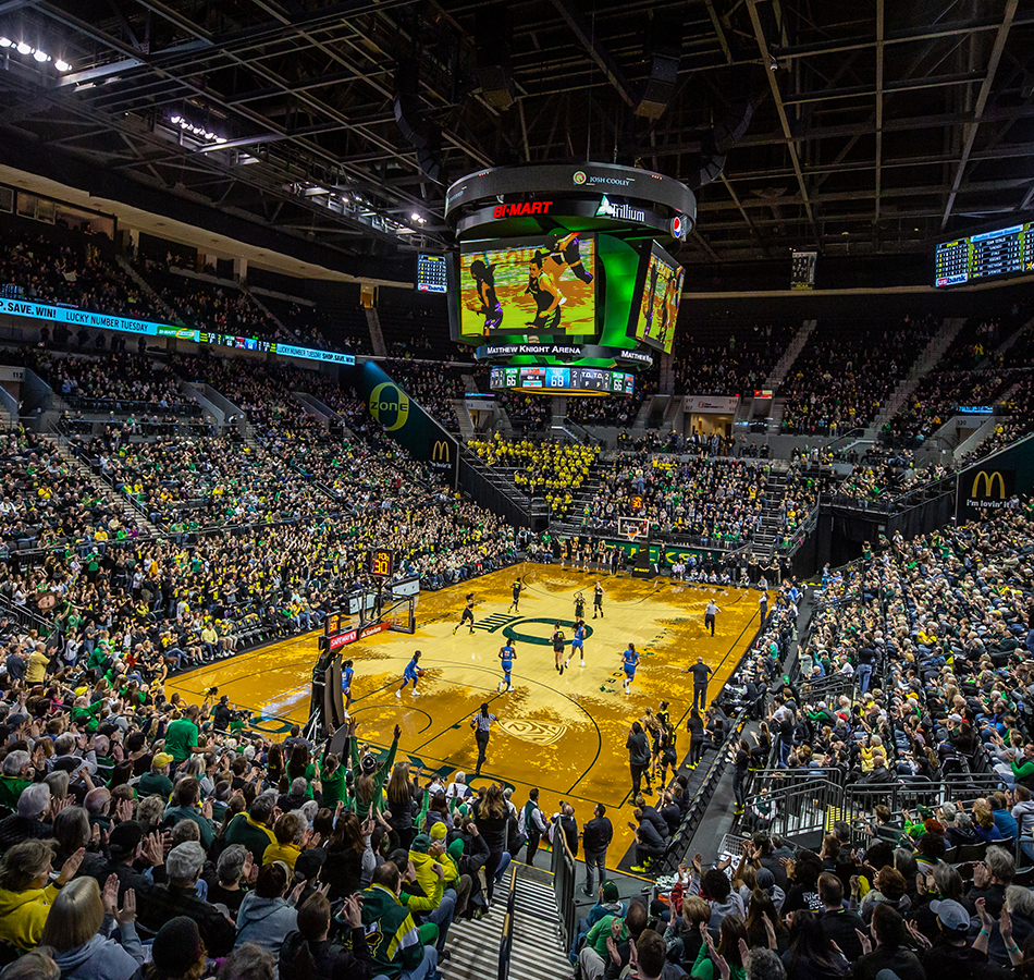 Matthew Knight Arena during a basketball game