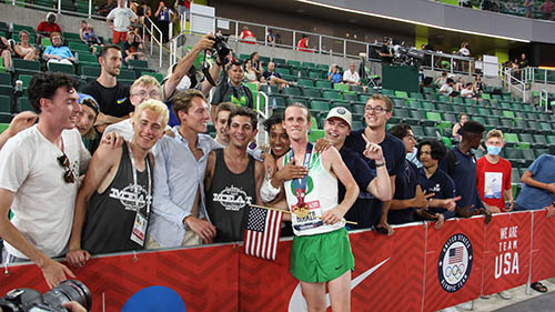 Hocker with fans at the 2021 US Olympic Trials