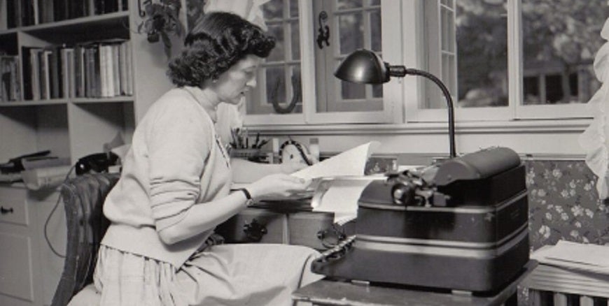 Peg Lynch working at typewriter