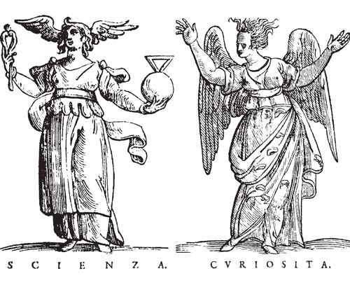 &quot;Science,&quot; and &quot;Curiosity&quot; in Cesare Ripa, Iconologia (Venice: Pezzana, 1669), pp. 554 and 129. RBC 7740 R5 1669.
