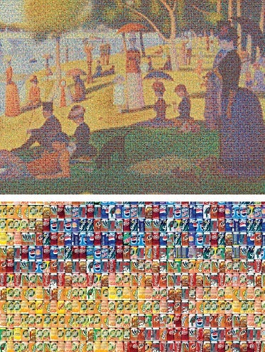 Cans Seurat, full view and mid-view detail, by Chris Jordan