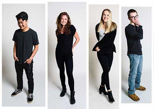 Candid portraits of 4 SOJC students