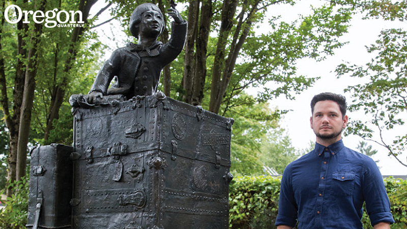 Alec Cowan studied Michi Yasui Ando, a 1940s English student whose life was disrupted by the internment of Japanese Americans. She provided the inspiration for a statue in Eugene memorializing victims of the action. Photo by Dustin Whitaker