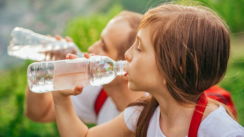Girl drinking from water bottle