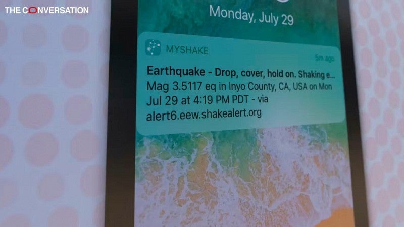 ShakeAlert app on cellphone