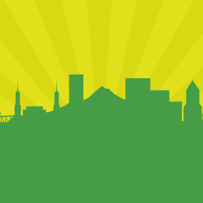 Illustration of the skyline around the White Stag Building in Portland, Oregon