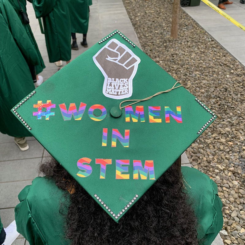 2022 UO Grad caps - Women in STEM - Black lives matter