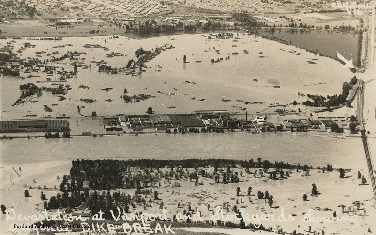 Aerial view of the Vanport flood damage