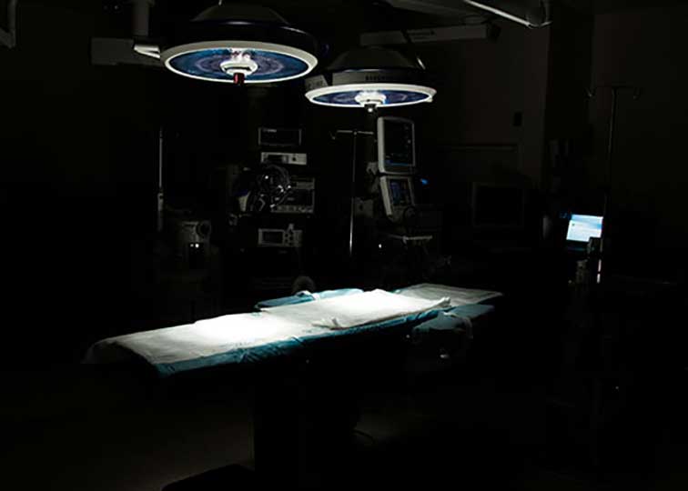 Hospital bed in an operating room
