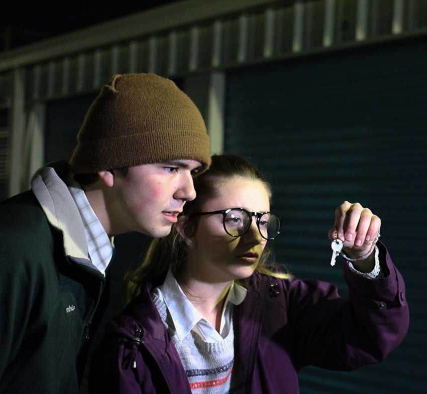 DuckTV is not just for broadcast journalists. Students can also try their hand at writing, acting in, shooting, directing, and producing creative TV dramas and comedies. In this photo, student actors Nolan Biorn and Hannah Neill are shooting an episode of “Mira.”
