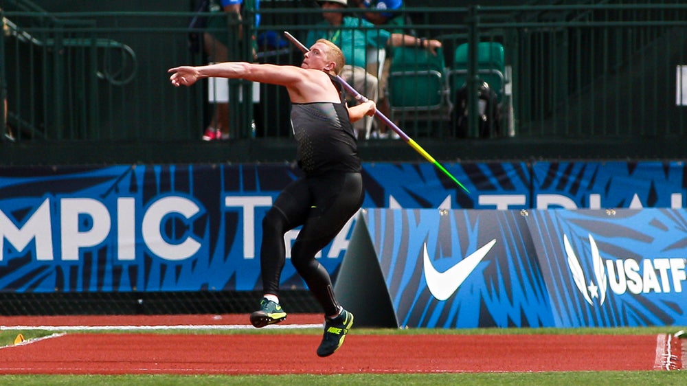 Cyrus Hostetler throwing the javelin at the US Olympic Team Trials / NATE BARRETT