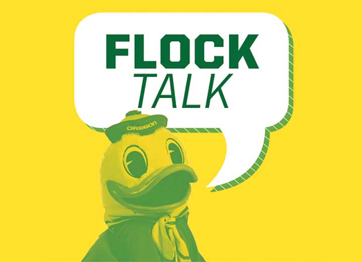 The Duck with a conversation bubble that says Flock Talk