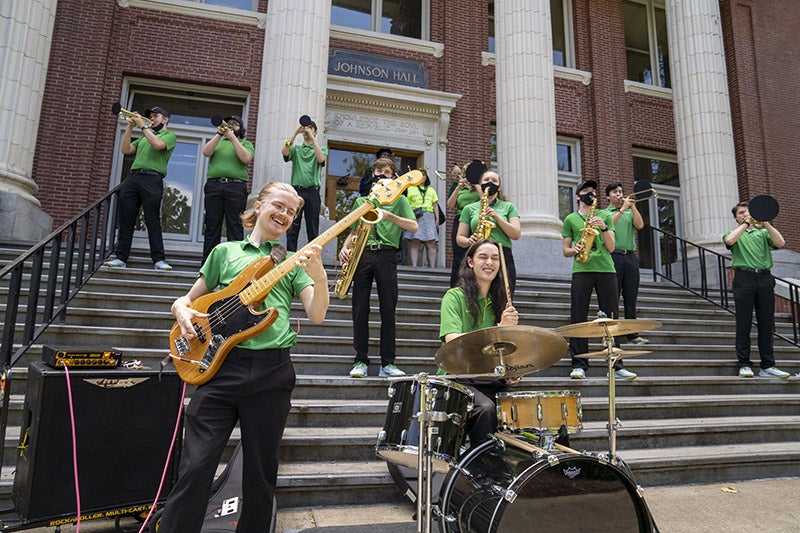 UO Green Garter Band at the 2021 Grad Parade