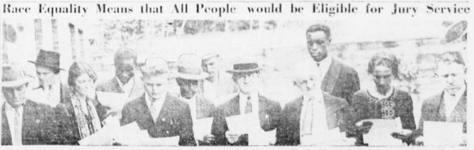 Image from The Advocate with text, &quot;Race Equality means that all people would be eligible for jury service.&quot;