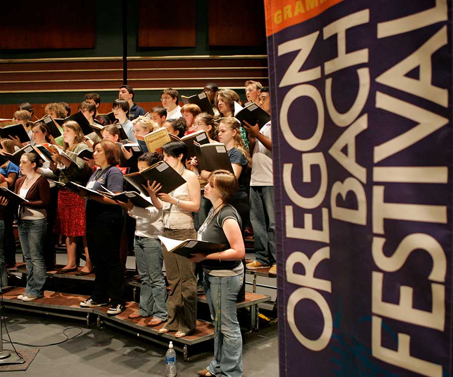 Stangeland Family Youth Choral Academy rehearsing for their performance in the Oregon Bach Festival