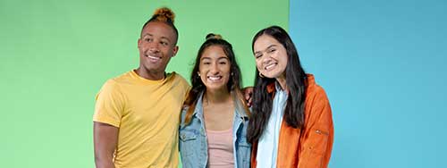 Tre’von Robinson, Cynthia Aguilar-Arizmendi, and Chloe Borchard in front of a light green and blue background
