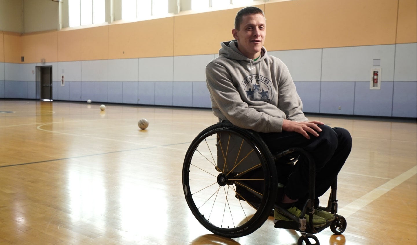 Seth McBride at wheelchair rugby practice