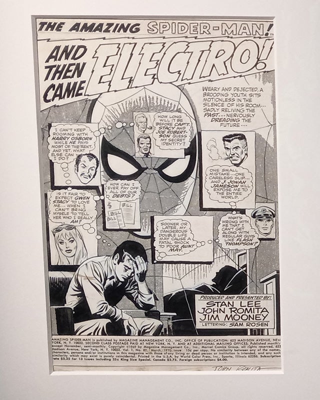Original production art from Spider-Man comic book, credit Marvel