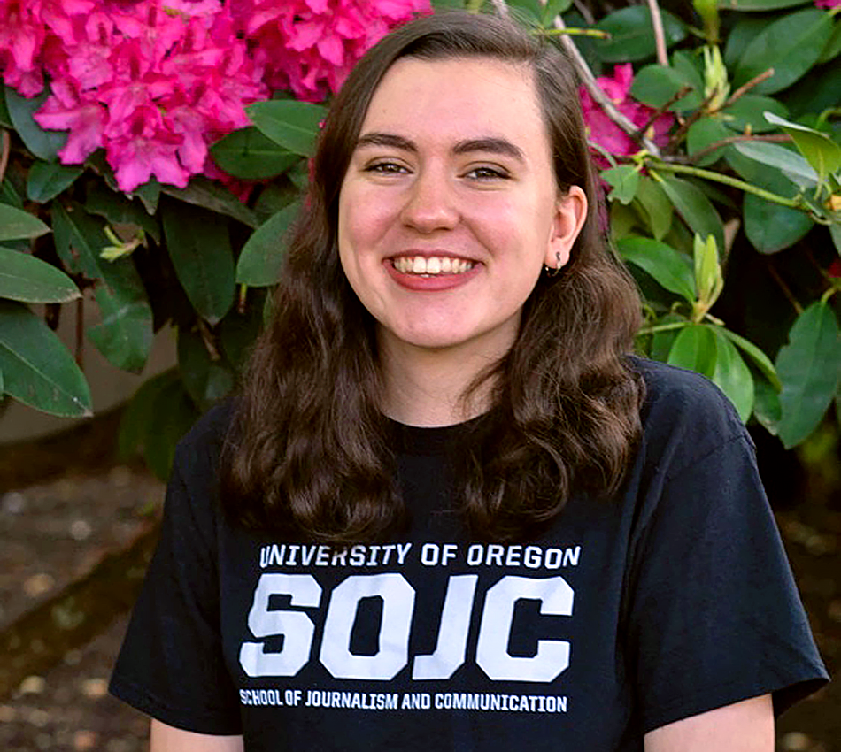 outdoor portrait of Samantha Bilotta wearing an SOJC t-shirt