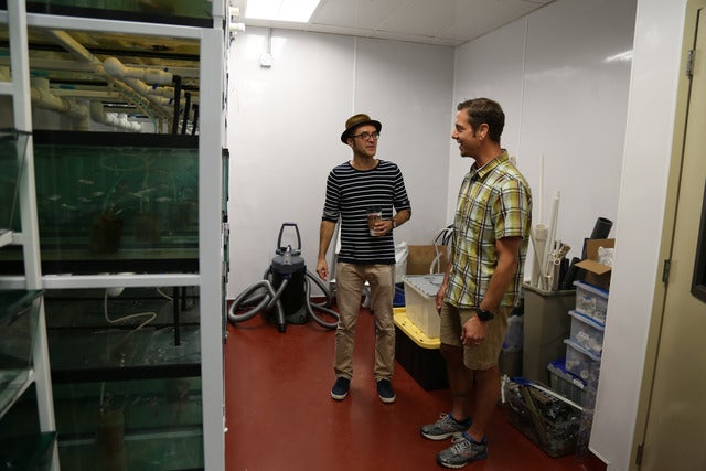 Steve Perry with Mark Curreyin the zebrafish lab