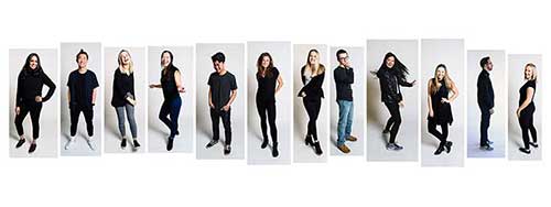 Candid portraits of 12 SOJC students