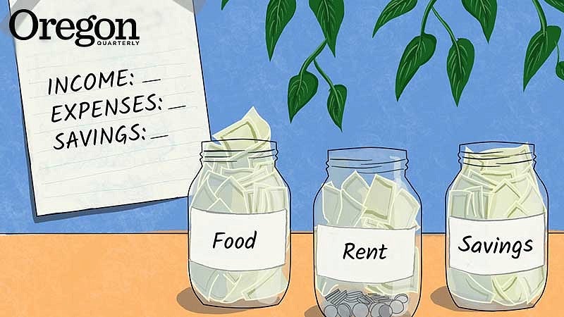 Illustration of student savings plan and jars (credit: Sasha Heye, design, class of 2022)