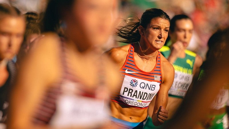 UO alumna Jenna Prandini competes at the World Athletics Championships. Photo: Matt Flynn Park