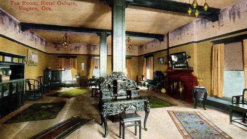 Tea room at Hotel Osburn in Eugene, early 1900s