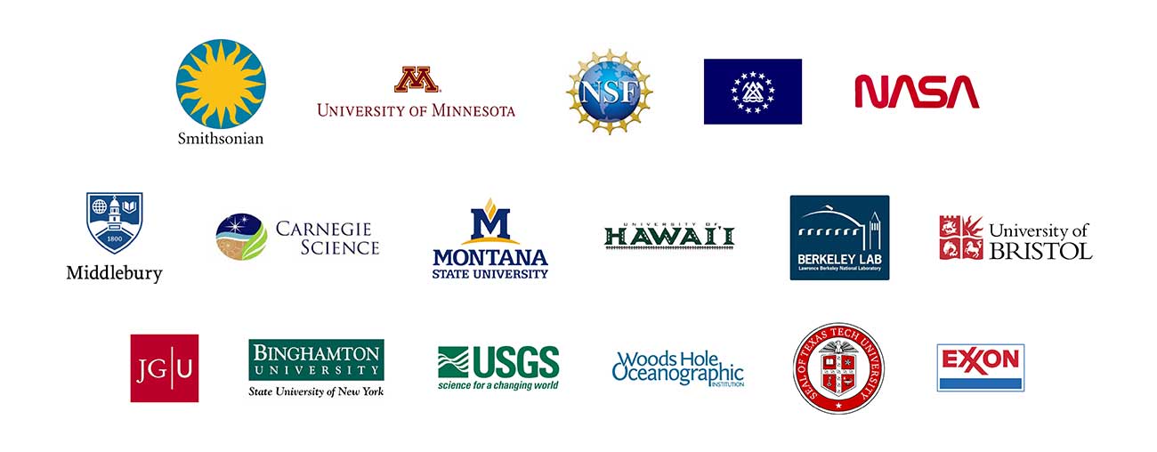 Logos of the companies and universities that UO volcanology graduates work