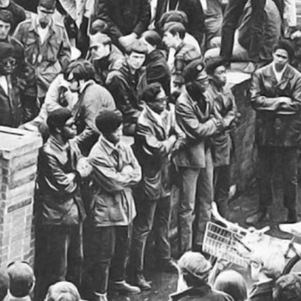 The Eugene Black Panthers speak on the UO campus in support of a Black student protest at Oregon State University in the late 1960s