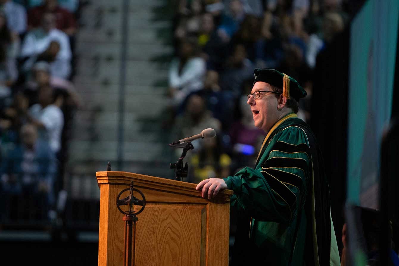 President Michael Schill speaking during the 2019 commencement ceremony