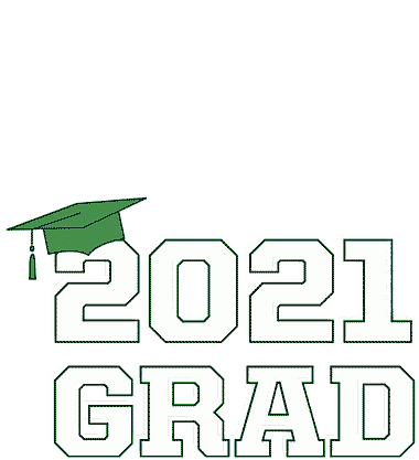 2021 wearing a green graduation cap