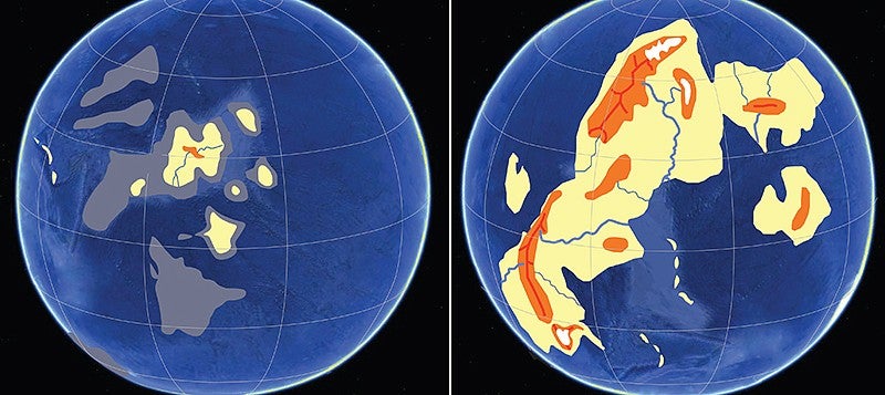 How Earth's land elevations may have looked before and after the Great Oxygenation Event