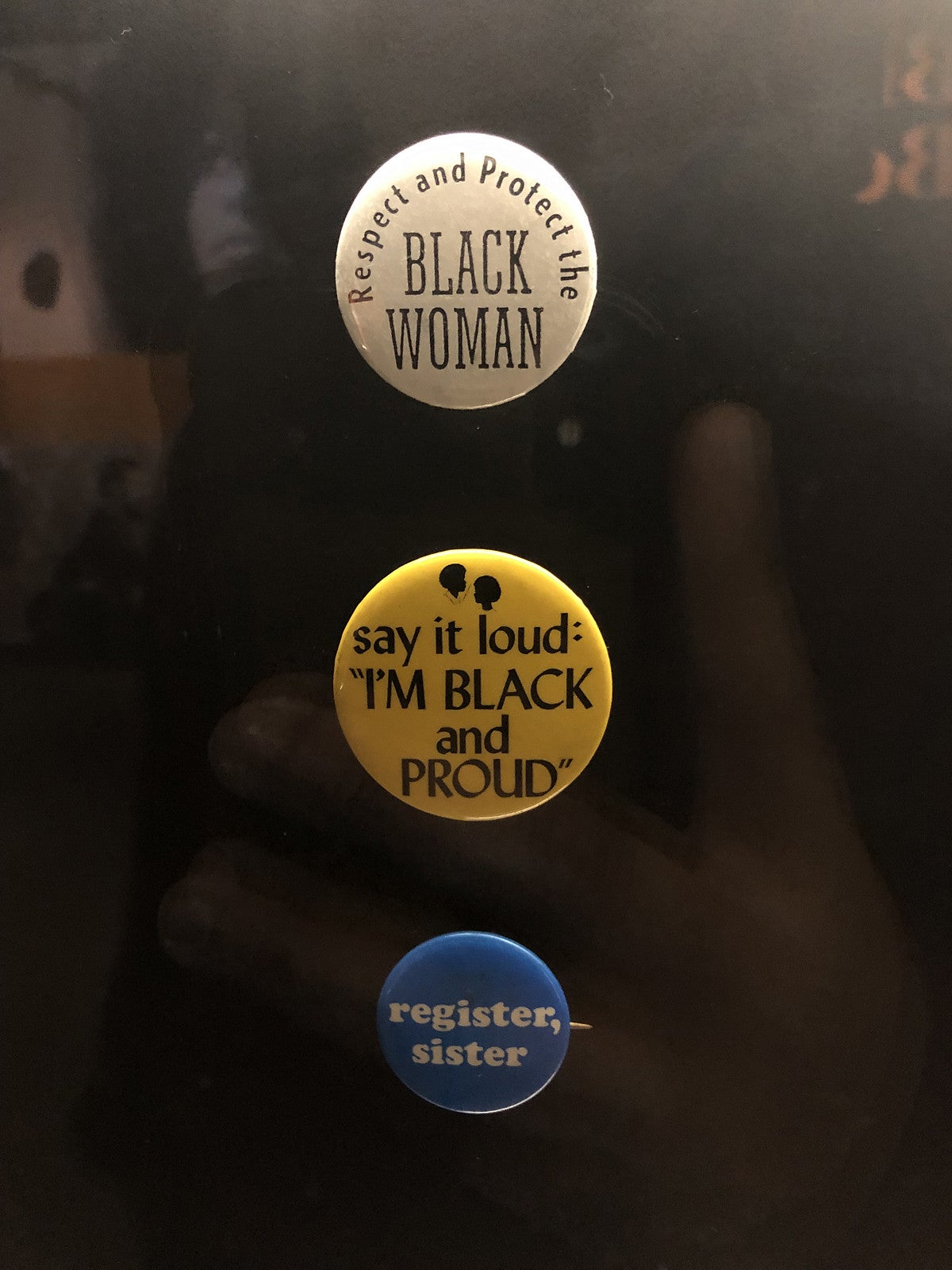 Buttons on exhibit at the at the Smithsonian's National Museum of African American History and Culture