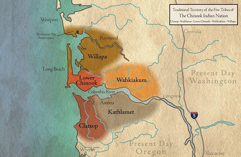 Map depicting the traditional homeland in what is now Oregon and Washington