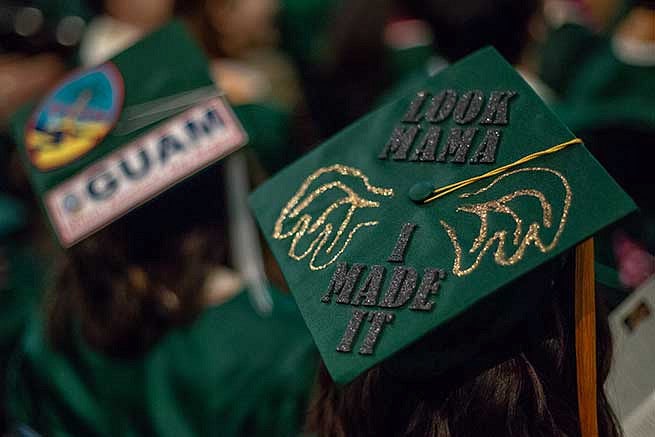 Graduation cap reads: Look mama, I made it.
